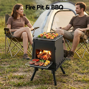 Grillz Fire Pit BBQ Portable Outdoor Fireplace Metal Camping Stove for Boiling Water, BBQ, Picnics - SportZone.co.nz