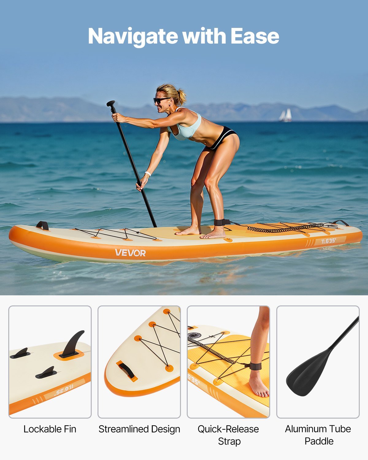 Inflatable Stand Up Paddle Board, 3.53m x 89cm x 15cm Wide Ultra-Light SUP Paddleboard, All Accessories Included, Pump, Paddle, Fin, Backpack, Ankle Leash, Strap, Non-slip Deck for Youth, Adults - SportZone.co.nz