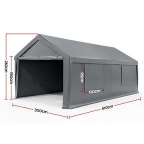 Instahut 3x6m Carports Canopy Tent Portable Garage Outdoor Steel Shelter Grey - SportZone.co.nz