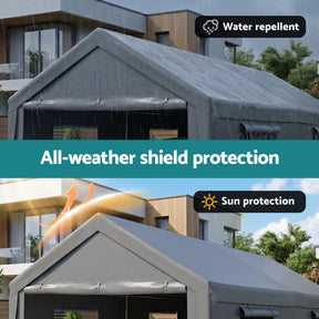 Instahut 3x6m Carports Canopy Tent Portable Garage Outdoor Steel Shelter Grey - SportZone.co.nz