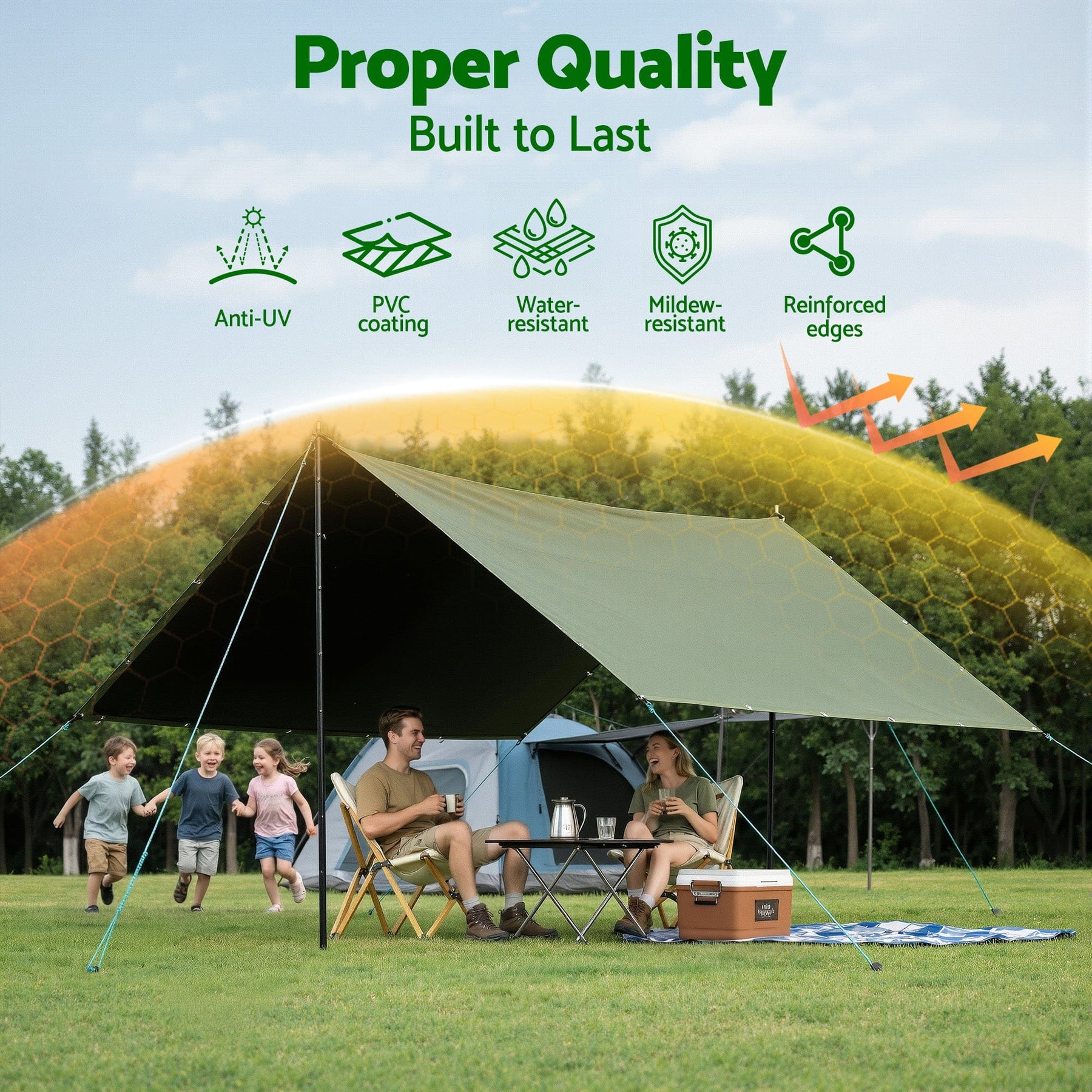 Instahut 4x6m Tarp Tarpaulin 600GSM Camping Canvas Heavy Duty Water Resistant - SportZone.co.nz