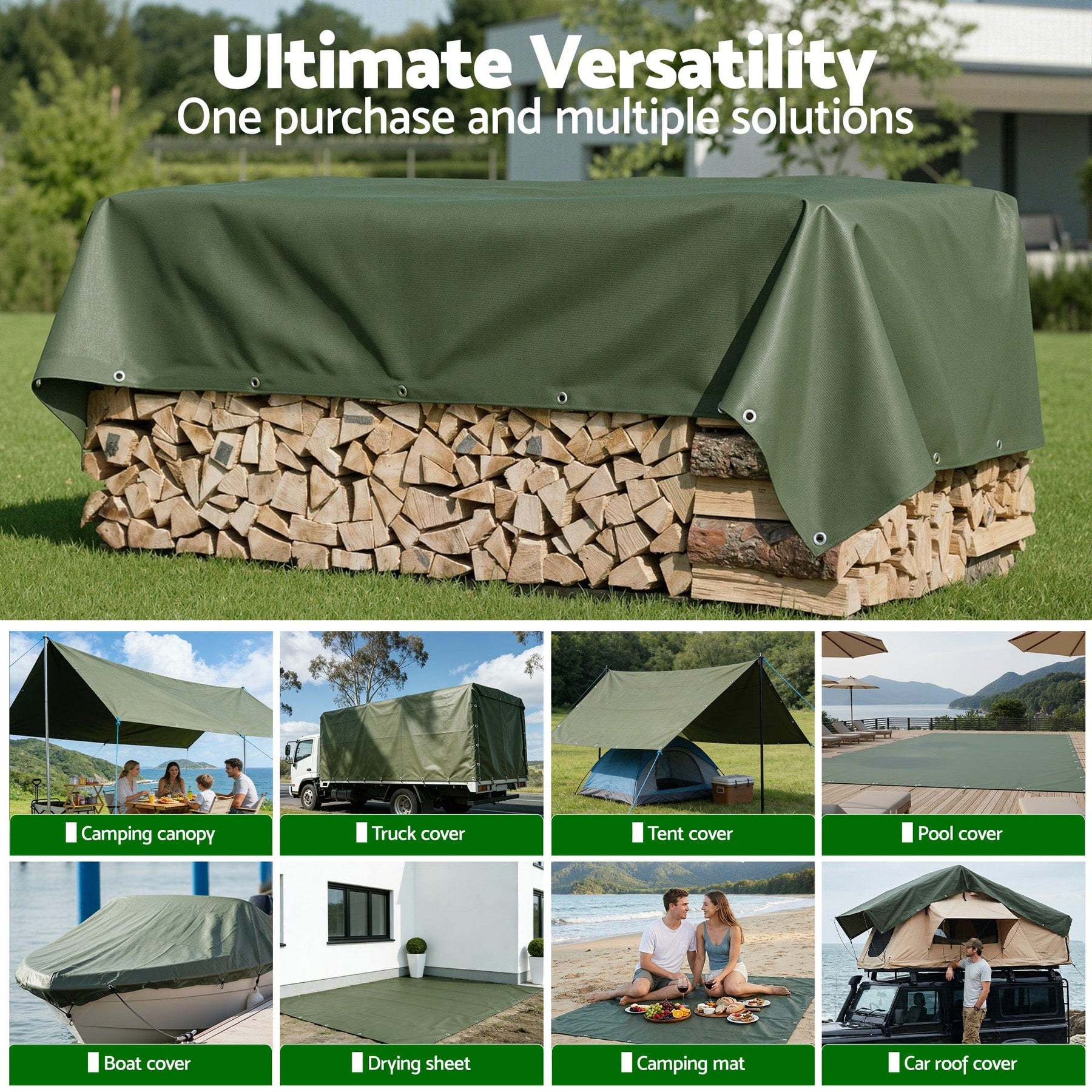 Instahut 4x6m Tarp Tarpaulin 600GSM Camping Canvas Heavy Duty Water Resistant - SportZone.co.nz