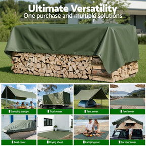 Instahut 4x6m Tarp Tarpaulin 600GSM Camping Canvas Heavy Duty Water Resistant - SportZone.co.nz