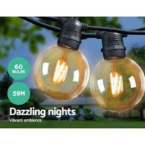 Jingle Jollys 59m LED Festoon Lights Sting Lighting Kits Wedding Outdoor Party - SportZone.co.nz