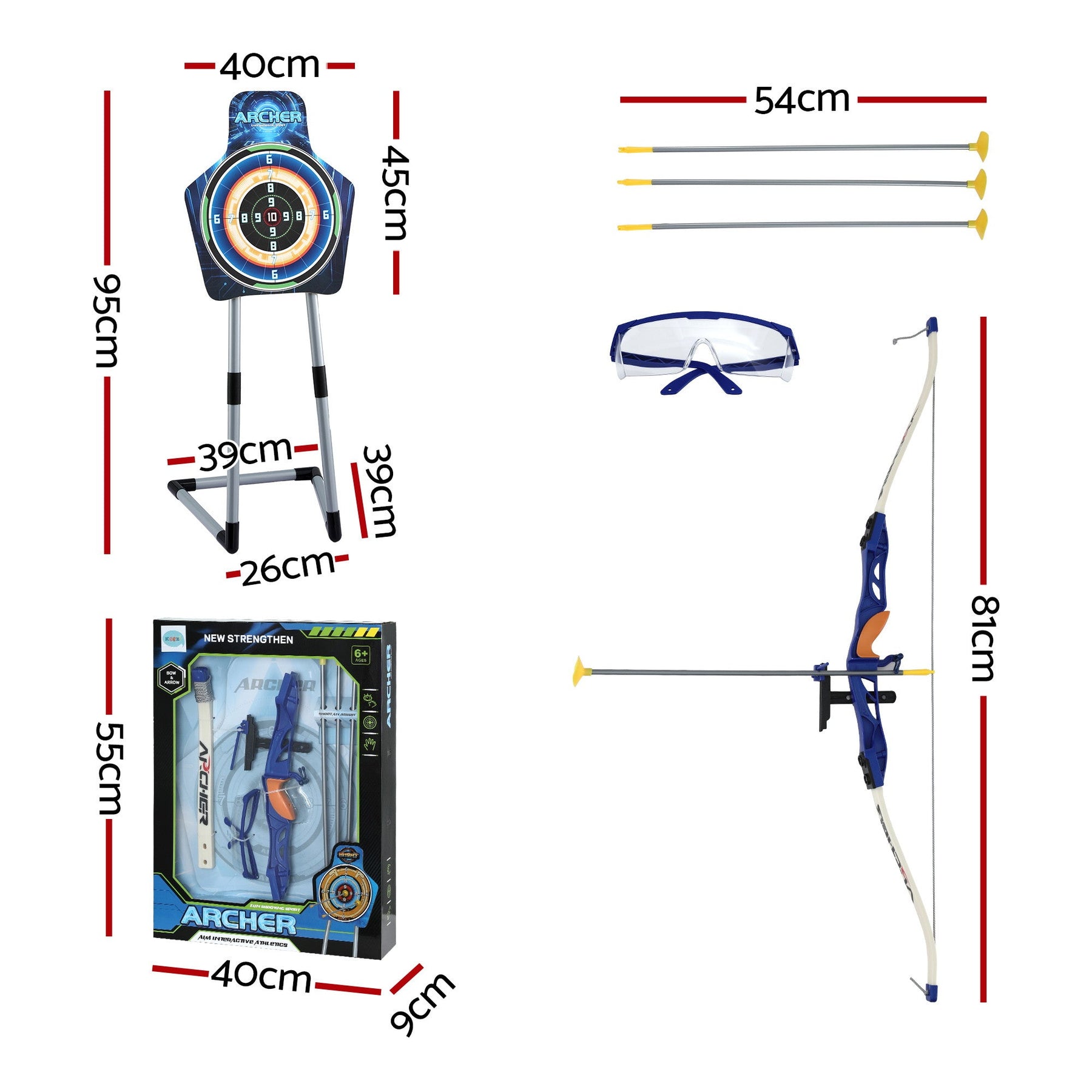 Keezi Kids Bow and Arrow Set Toy Archery Standing Target Suction Cup Arrows Goggles - SportZone.co.nz