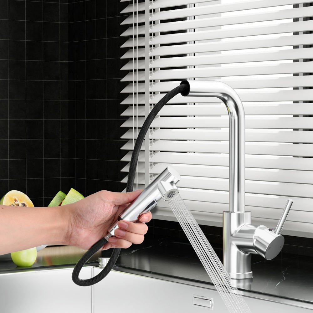 Kitchen Mixer Tap Pull Out Rectangle 2 Mode Sink Basin Faucet Swivel WELS Chrome - SportZone.co.nz