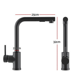 Kitchen Mixer Tap Pull Out Round 2 Mode Sink Basin Faucet Swivel WELS Black - SportZone.co.nz