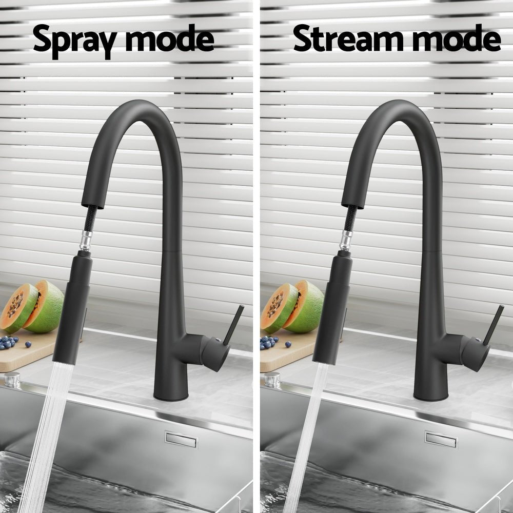 Kitchen Mixer Tap Pull Out Round 2 Mode Sink Basin Faucet Swivel WELS Black - SportZone.co.nz