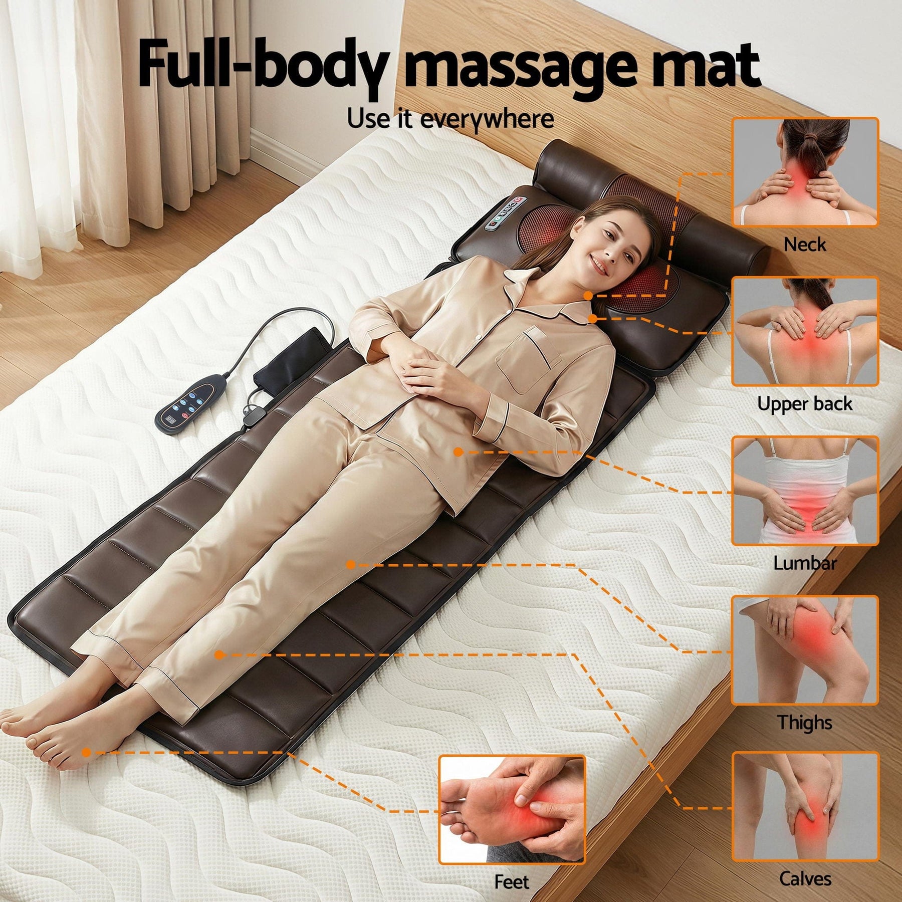 Livemor Massage Mat Kneading Neck Foot Massager Heated Vibration Airbag Mattress - SportZone.co.nz