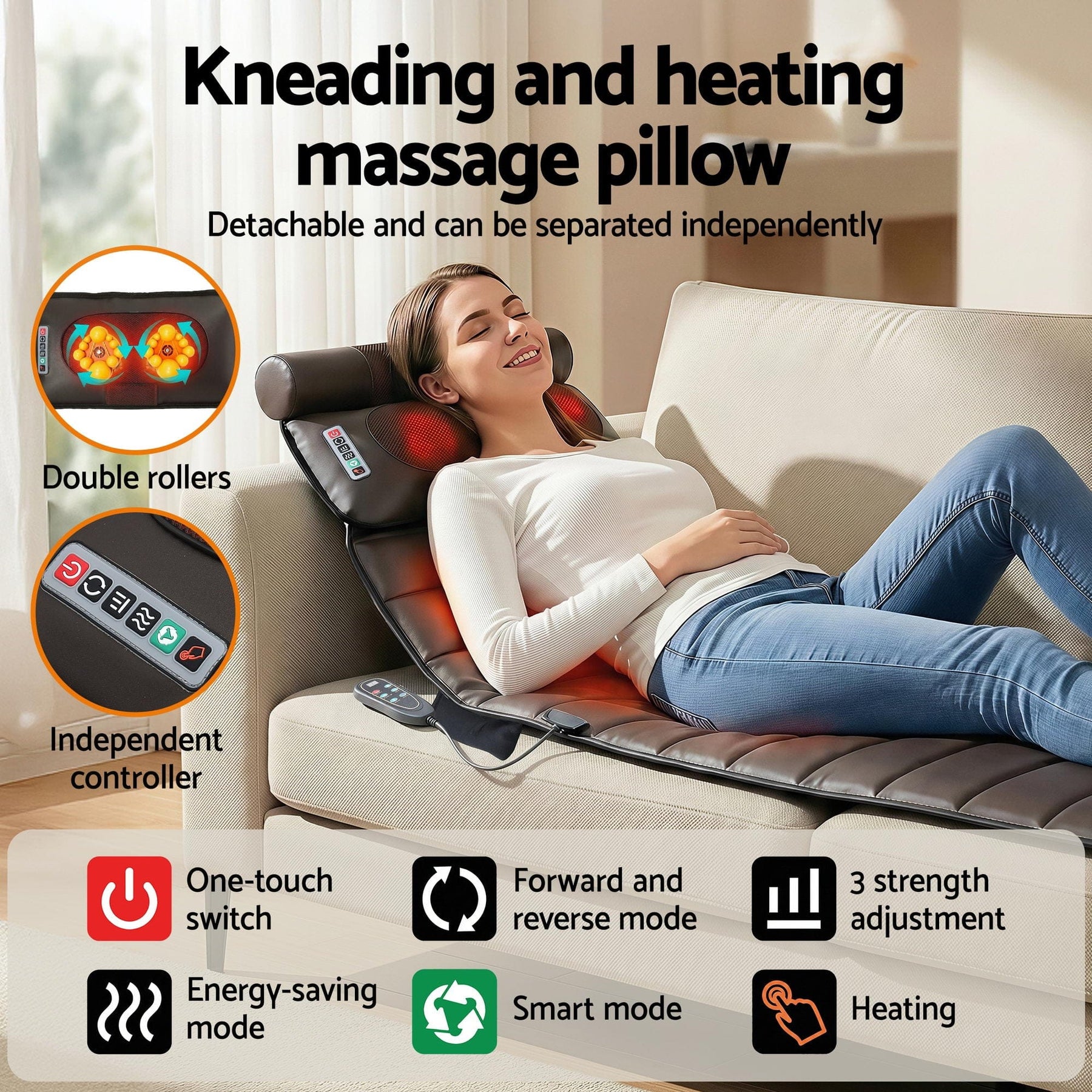 Livemor Massage Mat Kneading Neck Foot Massager Heated Vibration Airbag Mattress - SportZone.co.nz