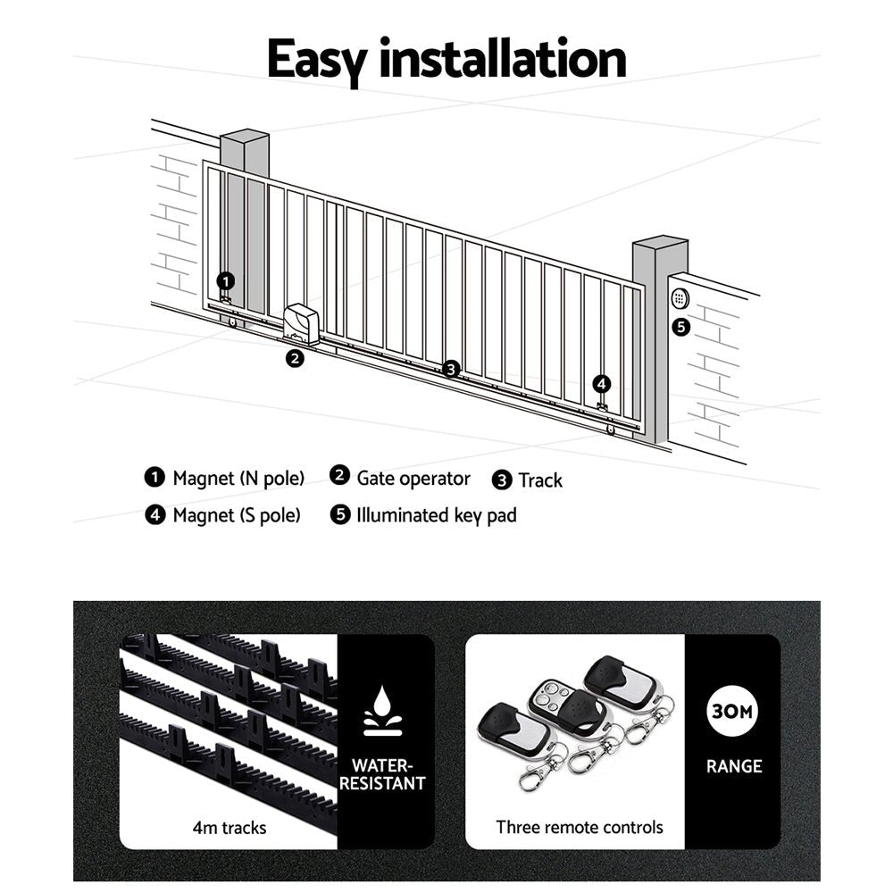 LockMaster Automatic Sliding Gate Opener Kit 40W Solar 4M 600KG - SportZone.co.nz