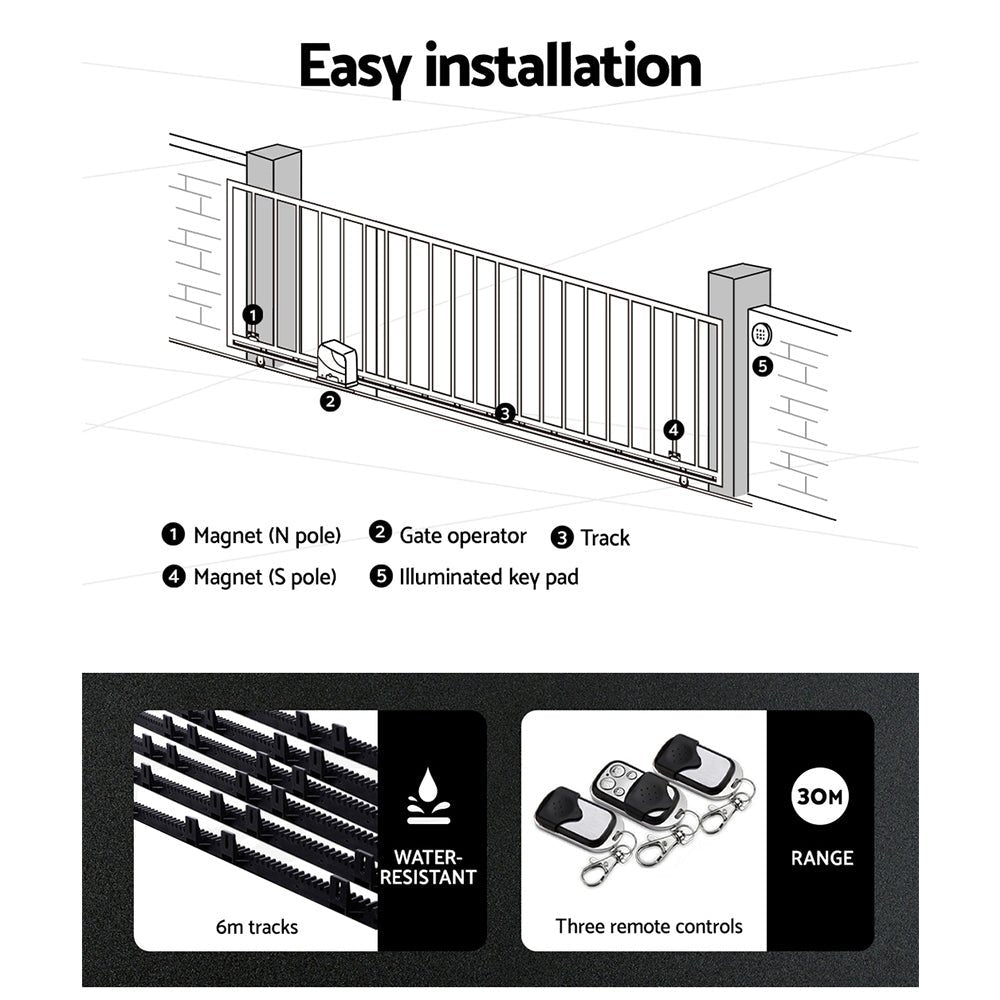 LockMaster Automatic Sliding Gate Opener Kit 40W Solar 6M 600KG - SportZone.co.nz