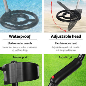 Metal Detector 180MM Deep Sensitive Waterproof Pinpointer Treasure Hunter Black - SportZone.co.nz