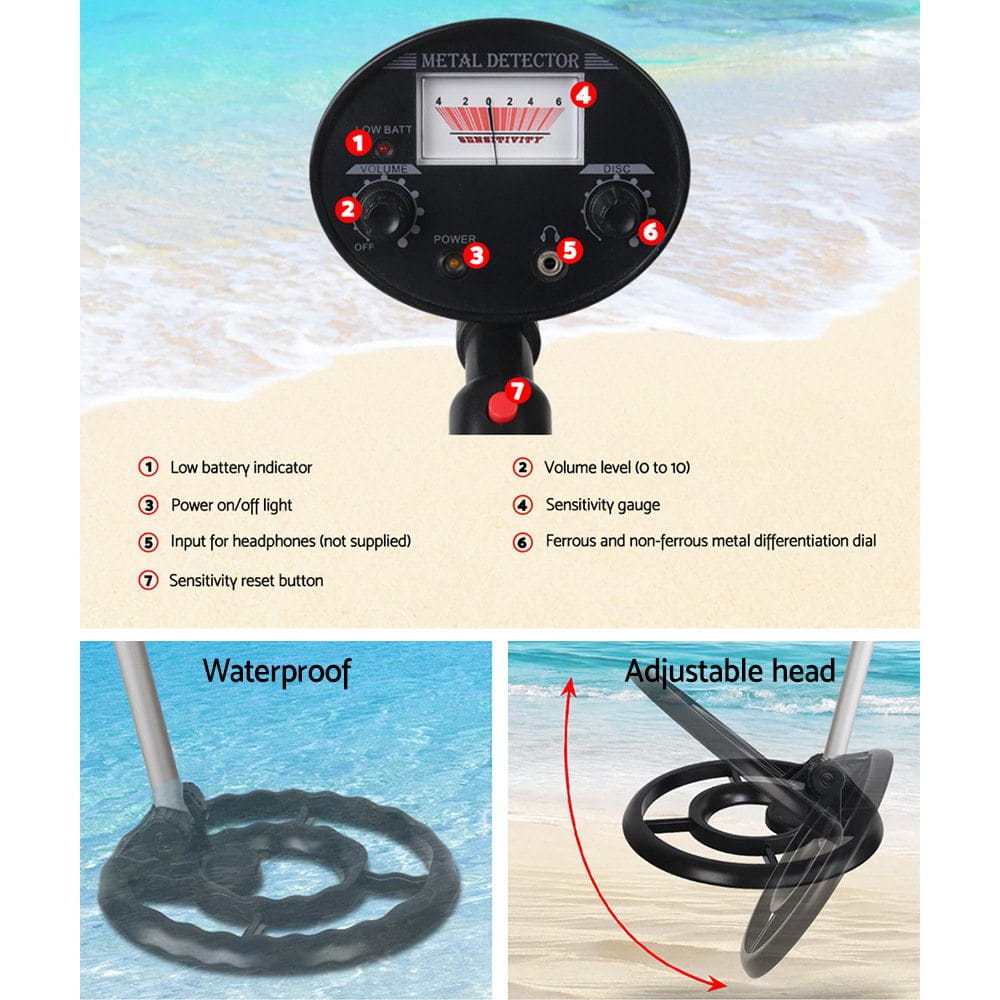 Metal Detector 180MM Deep Sensitive Waterproof Treasure Hunter Gold Digger Black - SportZone.co.nz