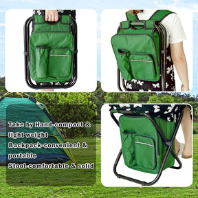 Military Green Folding Camping Chair - Portable, Compact, Adjustable with Fishing Rod Holder - SportZone.co.nz