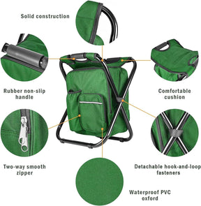 Military Green Folding Camping Chair - Portable, Compact, Adjustable with Fishing Rod Holder - SportZone.co.nz