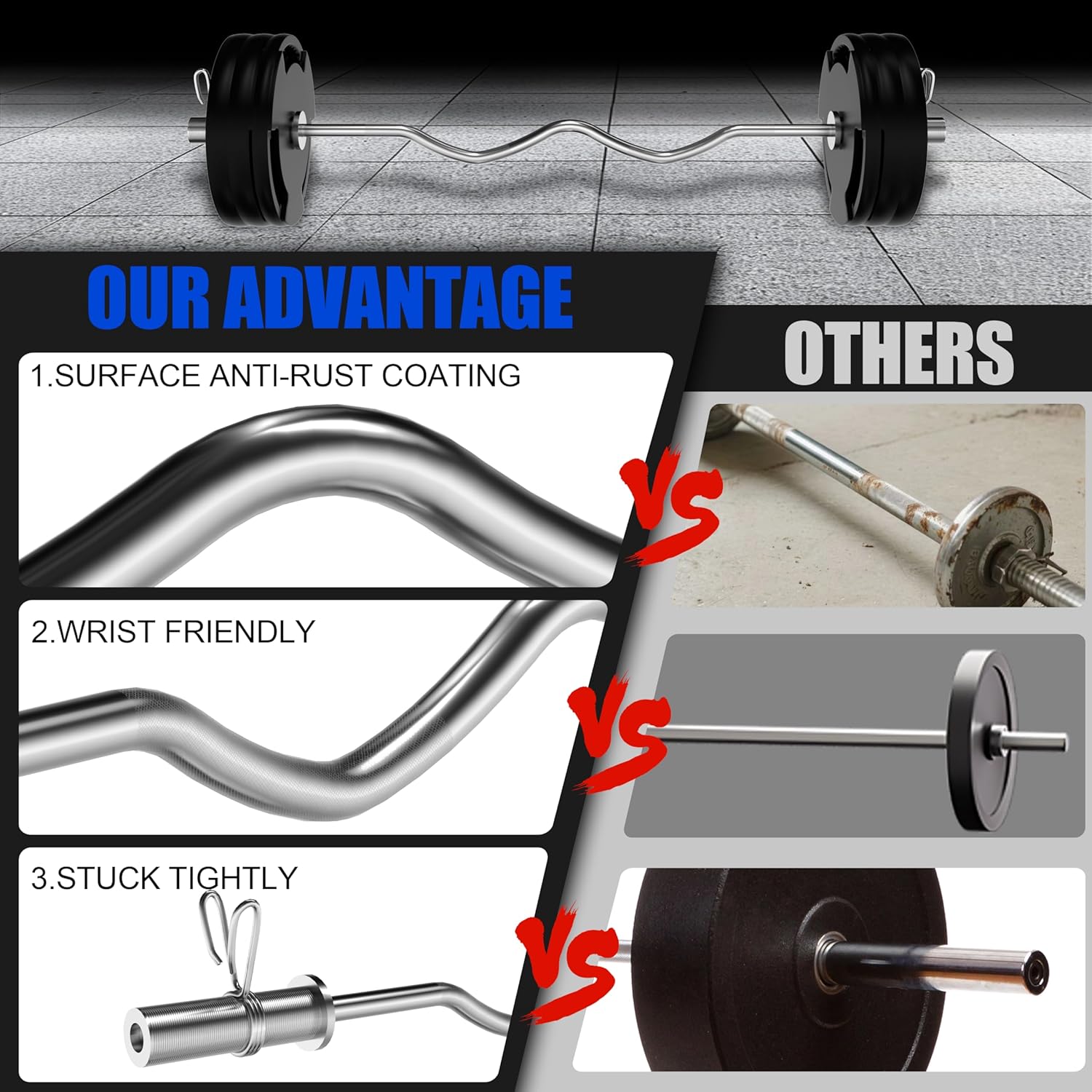 Olympic EZ Curl Bar 47" NZ – Barbell 2" Plates, 500LB Capacity - SportZone.co.nz