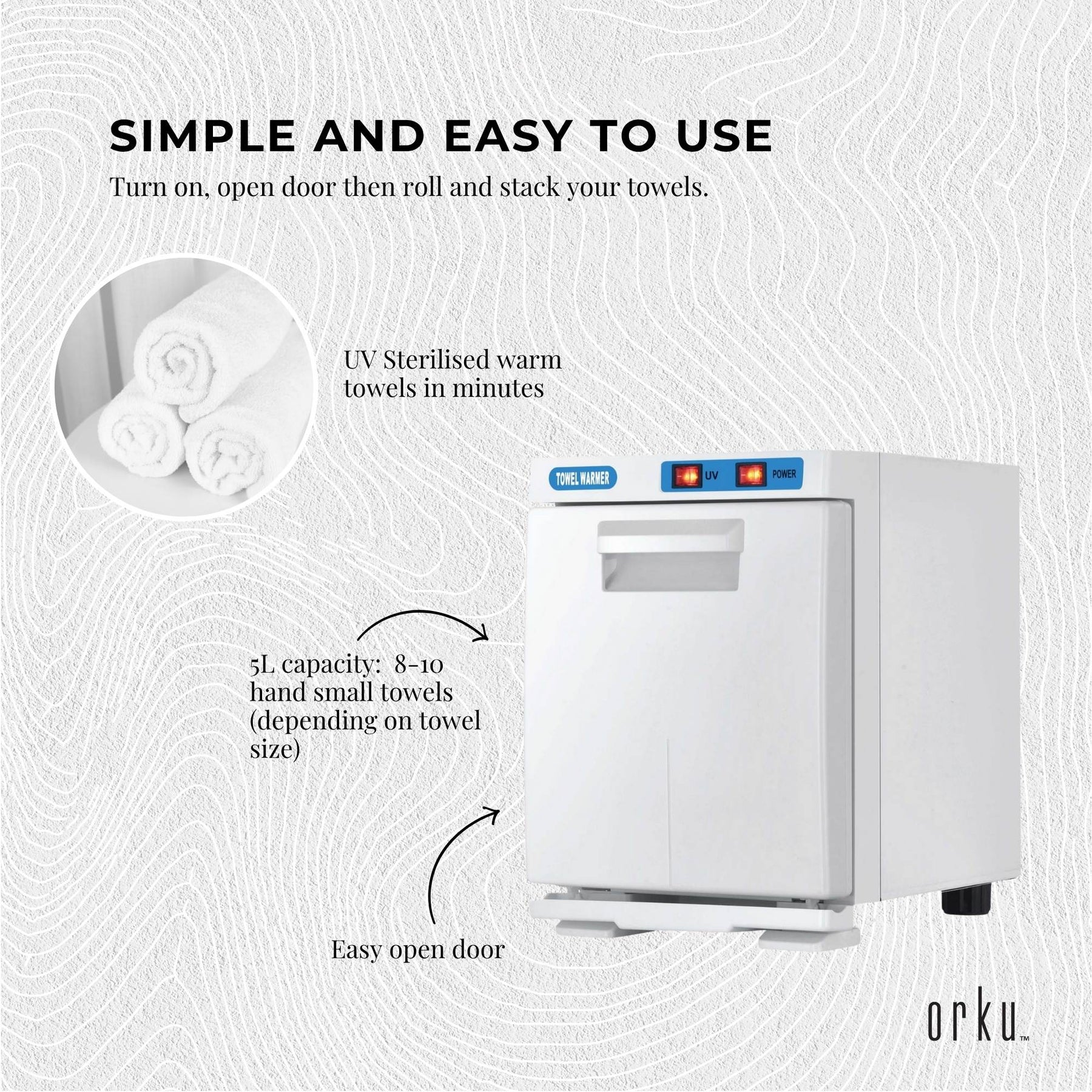 Orku 5L White Electric Hand Towel Warmer Mini UV Steriliser Cabinet Salon Heater - SportZone.co.nz