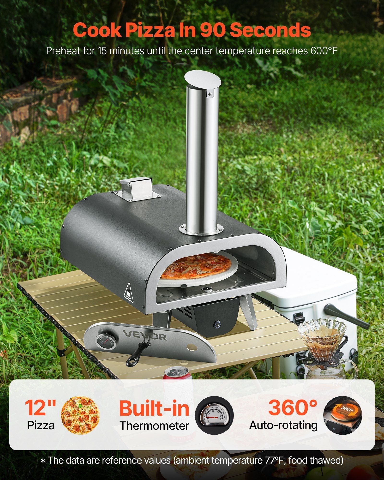 Outdoor Pizza Oven, 12 in Wood Fired Pizza Ovens, Pellet Pizza-Stove with Thermometer & Electric Rotation, Portable Pizza-Maker for Outside Backyard Patio Camping, Pizza-Stone, Carry Bag, Shovel - SportZone.co.nz