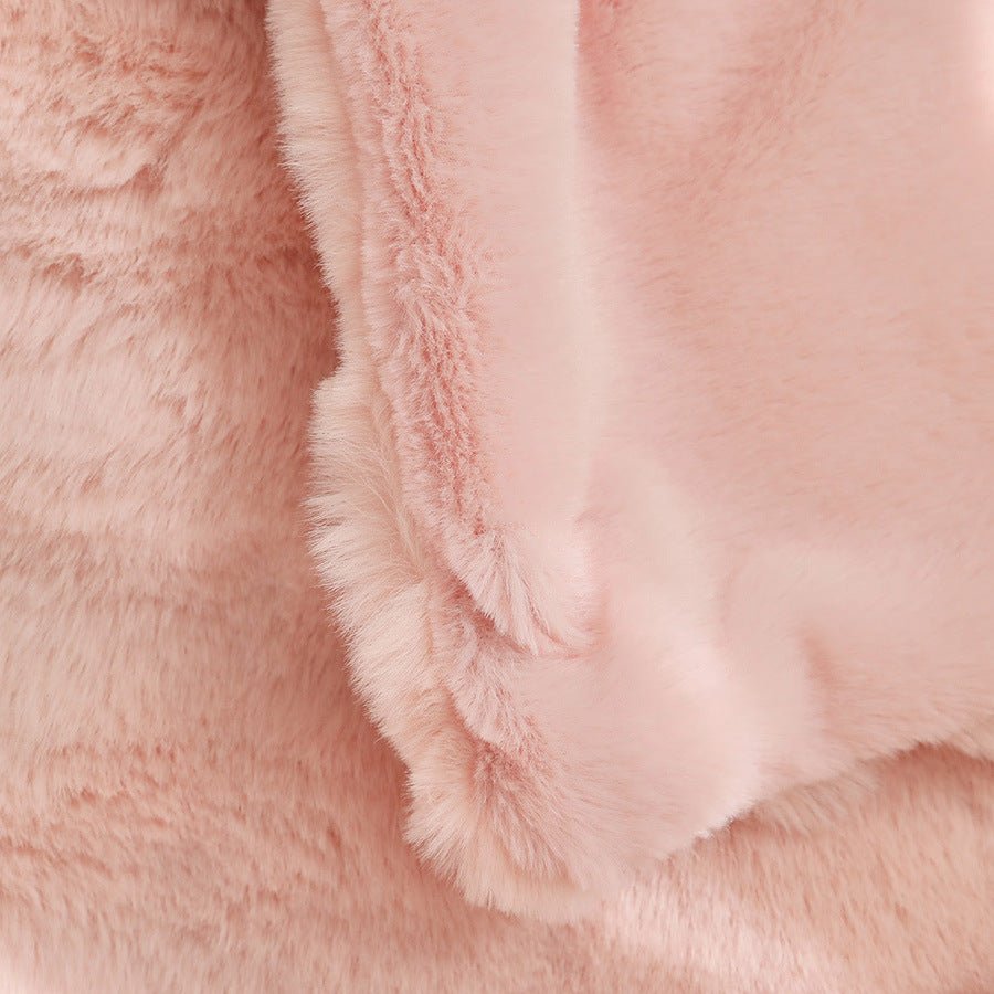 Pink Luxury Tuscany Fleece Rabbit Fur Bubble Blanket - Double - Sided Thickened Soft Plush Large Bedding Set(180x200 CM Large Blanket + 2 Pack 45x45 CM Cushion Cover) - SportZone.co.nz