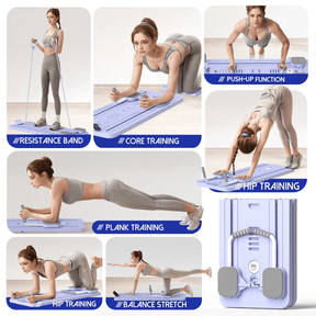 Pink Multi - functional Core Training Board with Digital Timer and Resistance Bands Foldable Fitness Panel for Home Abdominal and Pilates Workouts Solution - SportZone.co.nz
