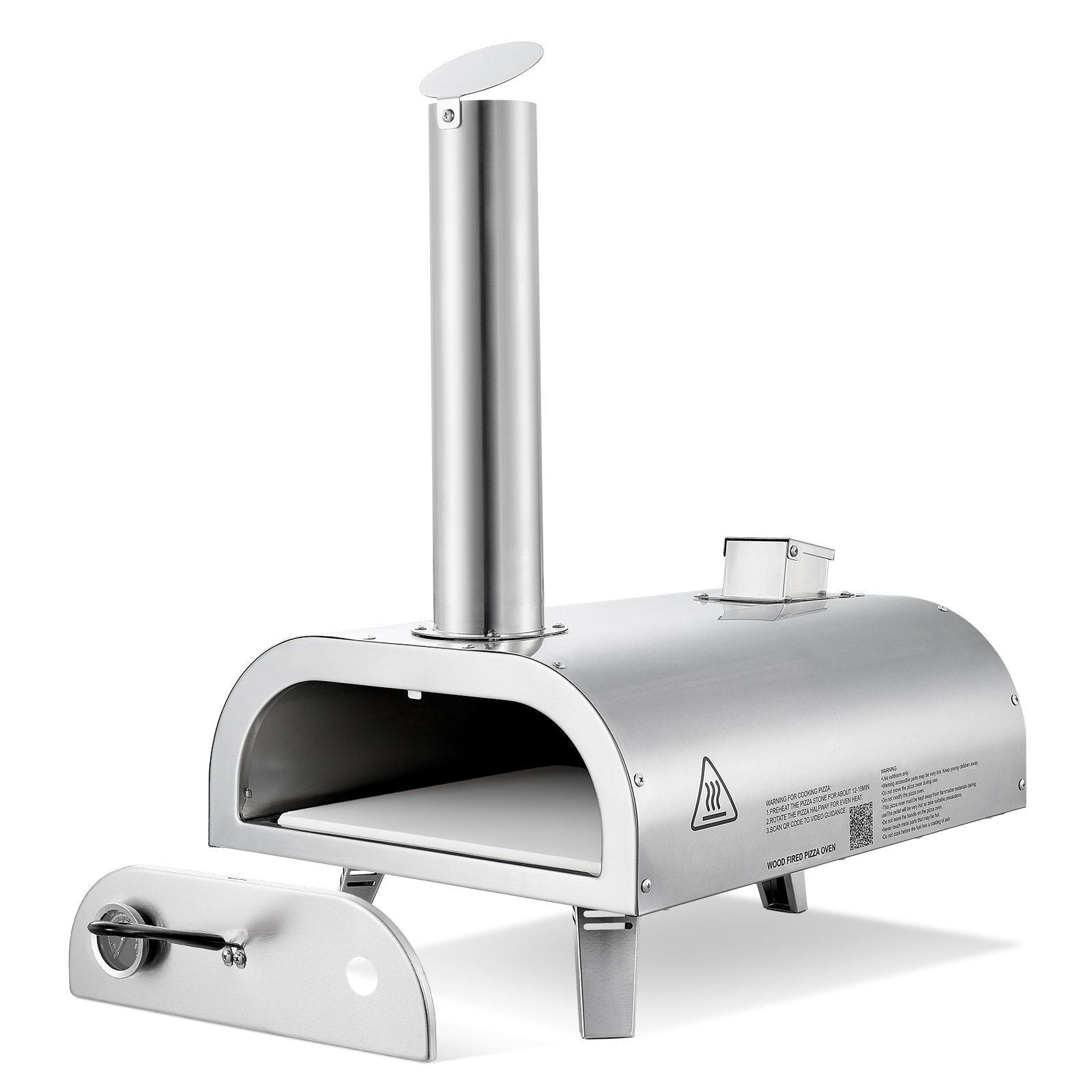 Pizza Oven Outdoor, 12" Pellet Pizza Oven, Portable Pizza-Stove with Built-in Thermometer, Wood Fired Stainless Steel Pizza-Maker, for Backyard, Camping, Pizza-Stone, Shovel, Carry Bag, Silver - SportZone.co.nz