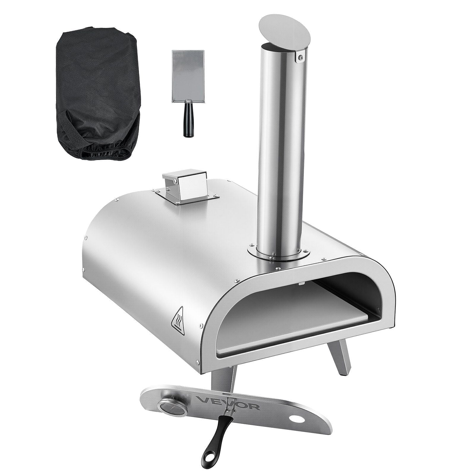 Pizza Oven Outdoor, 12" Pellet Pizza Oven, Portable Pizza-Stove with Built-in Thermometer, Wood Fired Stainless Steel Pizza-Maker, for Backyard, Camping, Pizza-Stone, Shovel, Carry Bag, Silver - SportZone.co.nz