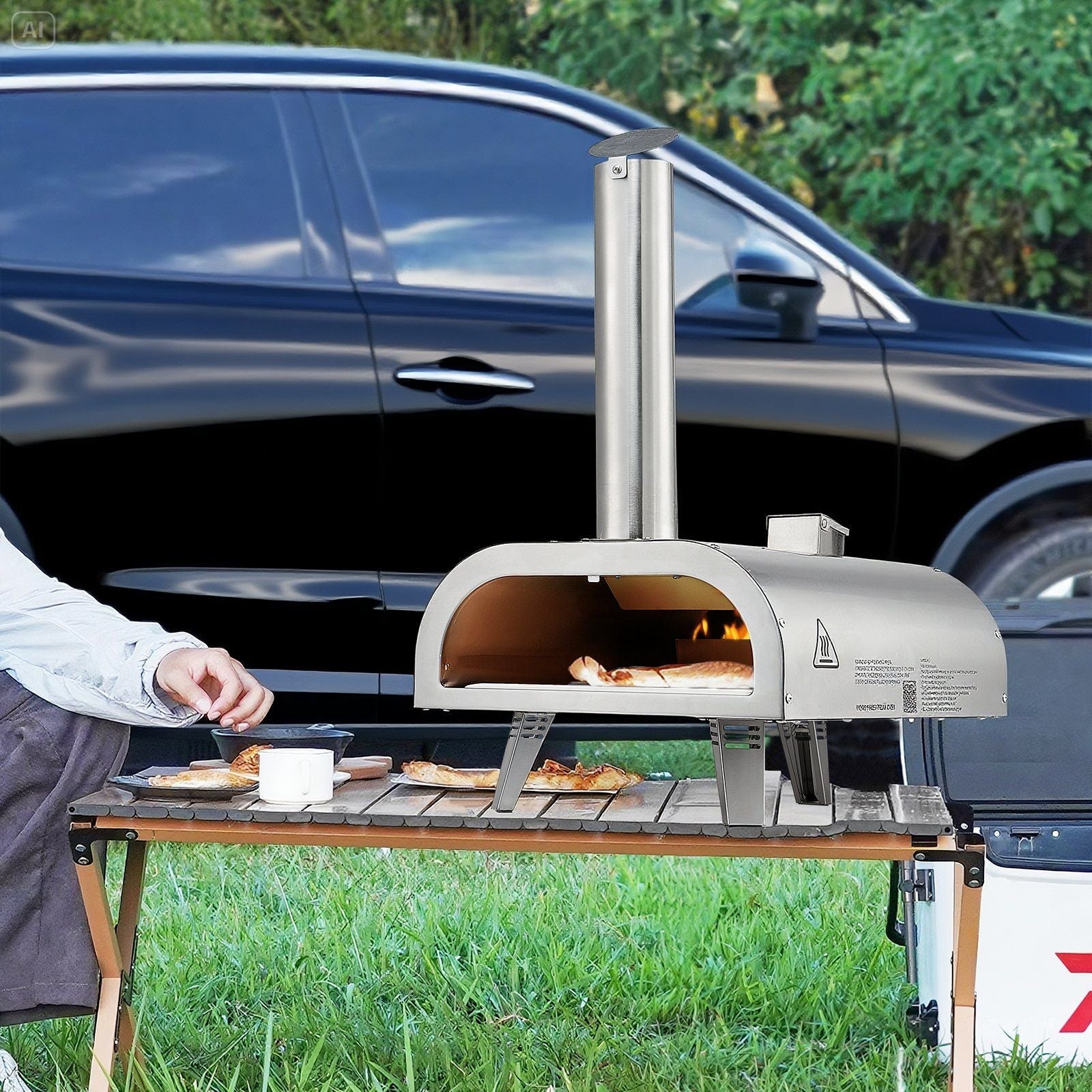 Pizza Oven Outdoor, 12" Pellet Pizza Oven, Portable Pizza-Stove with Built-in Thermometer, Wood Fired Stainless Steel Pizza-Maker, for Backyard, Camping, Pizza-Stone, Shovel, Carry Bag, Silver - SportZone.co.nz