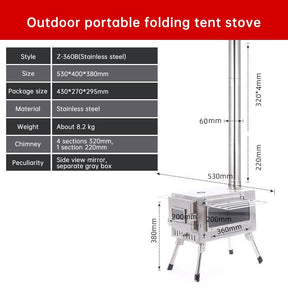 Portable Foldable Carbon Steel Firewood Stove: Ideal for Outdoor Courtyards, Camping, and Tents - SportZone.co.nz