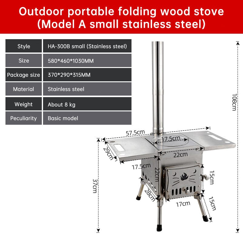 Portable Foldable Carbon Steel Firewood Stove: Ideal for Outdoor Courtyards, Camping, and Tents - SportZone.co.nz