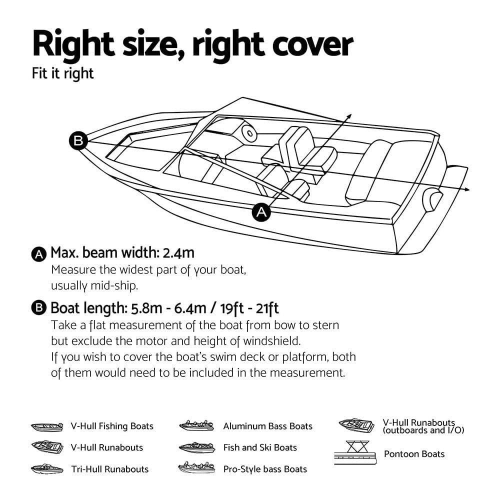 Seamanship Boat Cover 19 - 21ft Trailerable Jumbo Marine Grade Heavy Duty Black - SportZone.co.nz