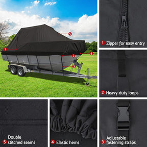 Seamanship Boat Cover 19 - 21ft Trailerable Jumbo Marine Grade Heavy Duty Black - SportZone.co.nz