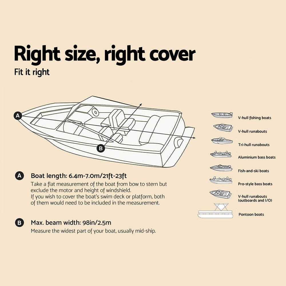 Seamanship Boat Cover 21 - 23ft Trailerable Jumbo Marine 600D Heavy Duty Grey - SportZone.co.nz
