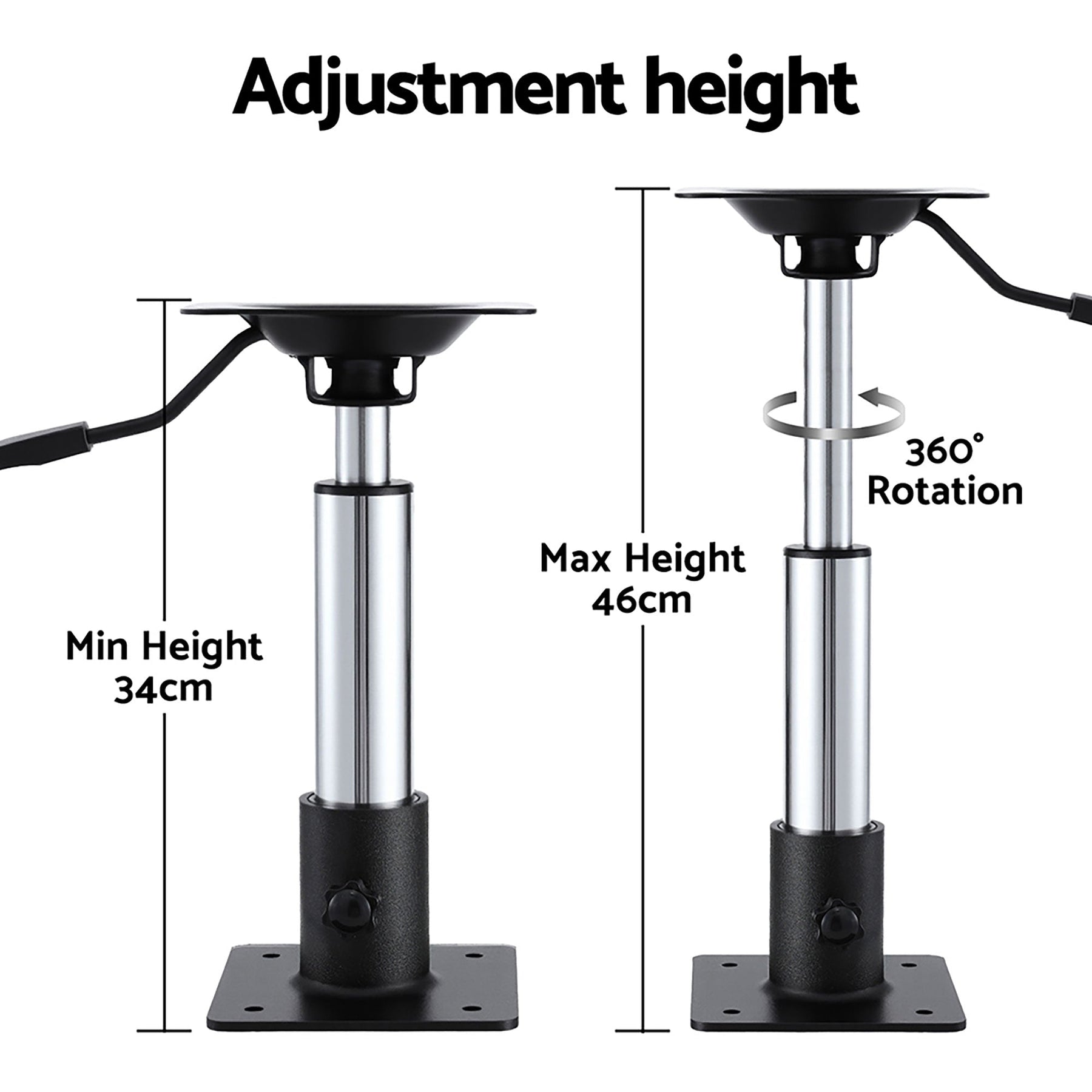 Seamanship Boat Seat Pedestal 34–46cm Adjustable Gas Lift 360 Degrees Swivel 2 Pack - SportZone.co.nz
