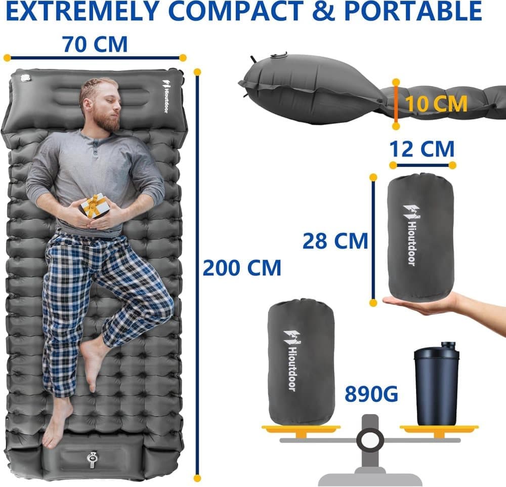 Self - inflating mattress 10cm, dark green, lightweight waterproof tear - resistant for camping beach hiking, with foot pump - SportZone.co.nz