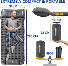 Self - inflating mattress 10cm, dark green, lightweight waterproof tear - resistant for camping beach hiking, with foot pump - SportZone.co.nz