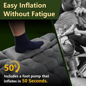 Self - inflating mattress 10cm, dark green, lightweight waterproof tear - resistant for camping beach hiking, with foot pump - SportZone.co.nz