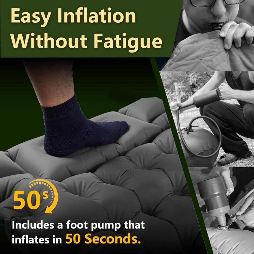 Self - inflating mattress 10cm, light blue, waterproof lightweight tear - resistant durable with foot pump for camping beach hiking - SportZone.co.nz
