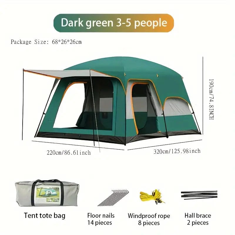 Tasman 3 - 5 Person Tent Camping Hiking Festival Pop Up Sleeping - Green - SportZone.co.nz