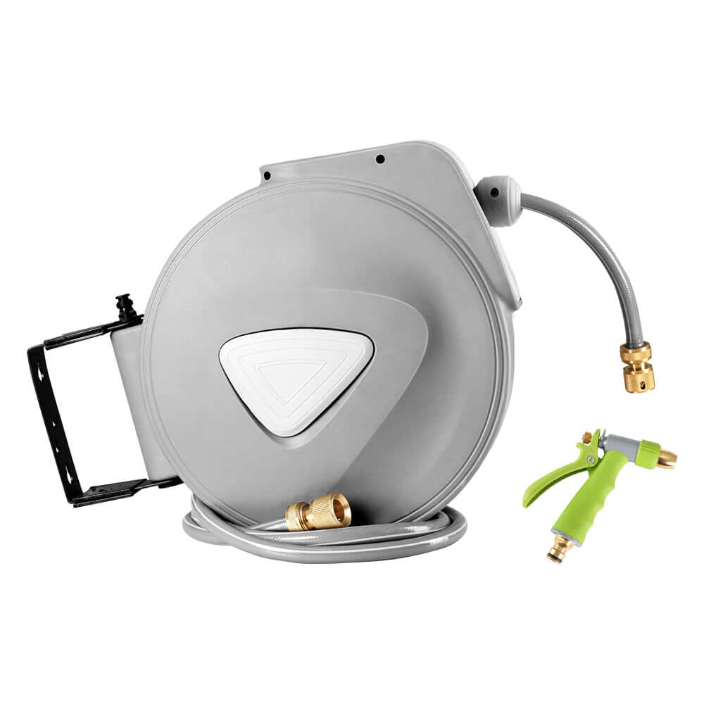 Water Hose Reel 20M Retractable Auto Rewind Garden Brass Spray Gun - SportZone.co.nz