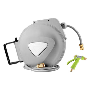 Water Hose Reel 20M Retractable Auto Rewind Garden Brass Spray Gun - SportZone.co.nz