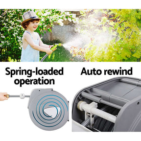 Water Hose Reel 20M Retractable Auto Rewind Garden Brass Spray Gun - SportZone.co.nz