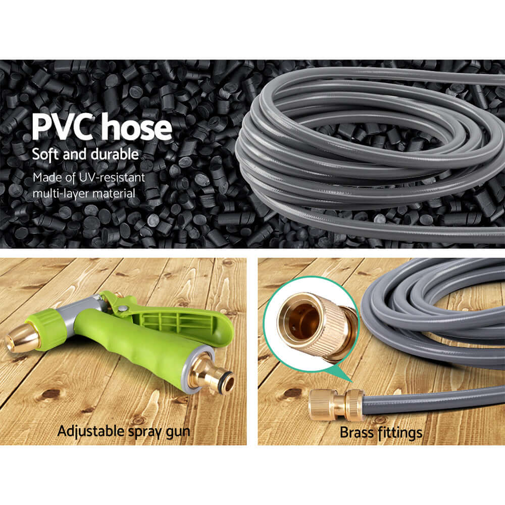 Water Hose Reel 20M Retractable Auto Rewind Garden Brass Spray Gun - SportZone.co.nz