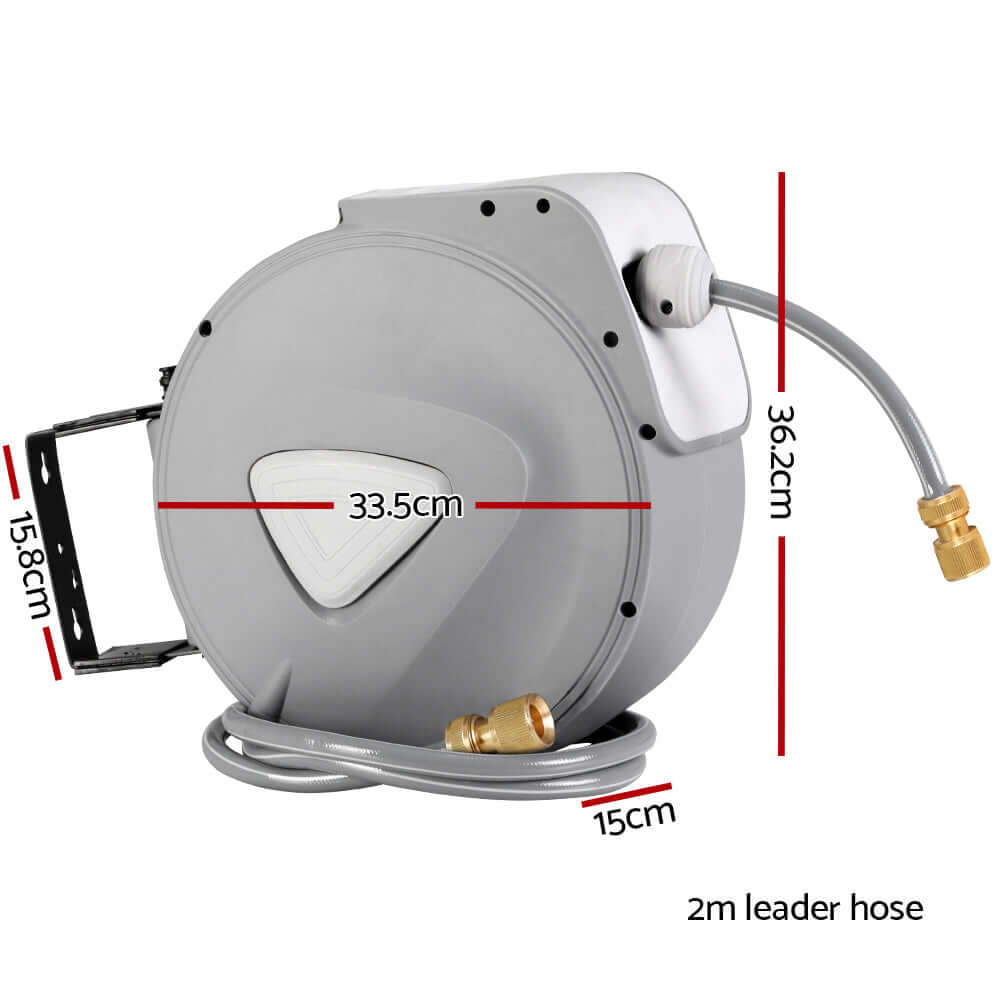 Water Hose Reel 20M Retractable Auto Rewind Garden Brass Spray Gun - SportZone.co.nz