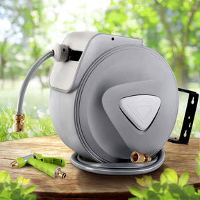 Water Hose Reel 20M Retractable Auto Rewind Garden Brass Spray Gun - SportZone.co.nz