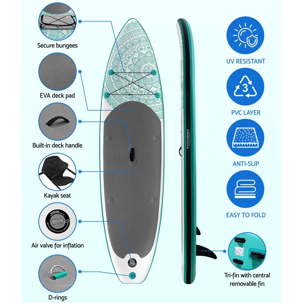 Weisshorn 10.6ft Inflatable Stand Up Paddle Board – Green - SportZone.co.nz