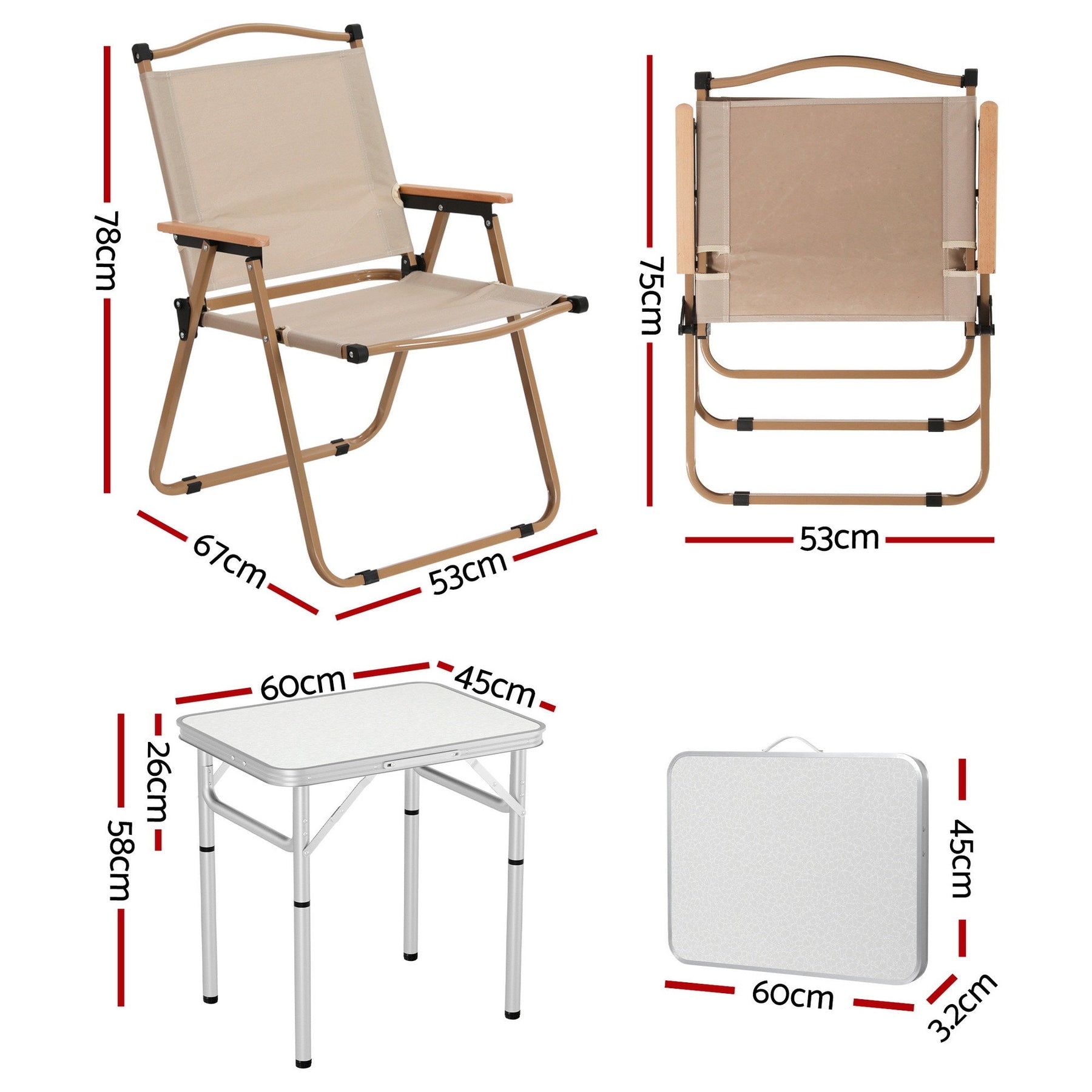 Weisshorn 3pc Camping Table Chair Set Outdoor Folding Aluminium Portable Picnic - SportZone.co.nz