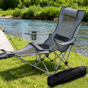 Weisshorn Camping Chair Adjustable Reclining Portable Outdoor Folding Chair Grey - SportZone.co.nz