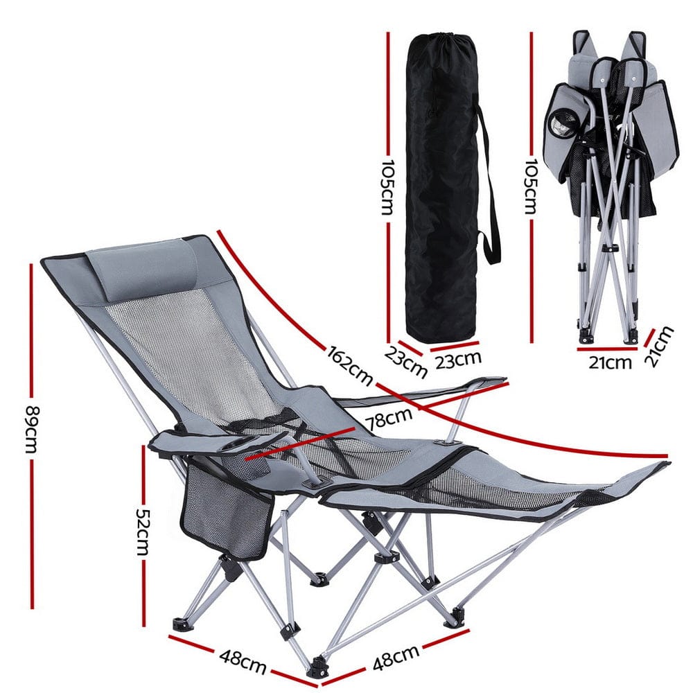 Weisshorn Camping Chair Adjustable Reclining Portable Outdoor Folding Chair Grey - SportZone.co.nz
