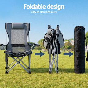 Weisshorn Camping Chair Adjustable Reclining Portable Outdoor Folding Chair Grey - SportZone.co.nz